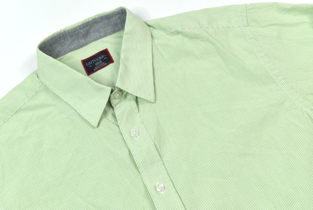 UNTUCKit Shirt Mens Large Green Striped Long Sleeve Button-Up Slim Fit Cotton